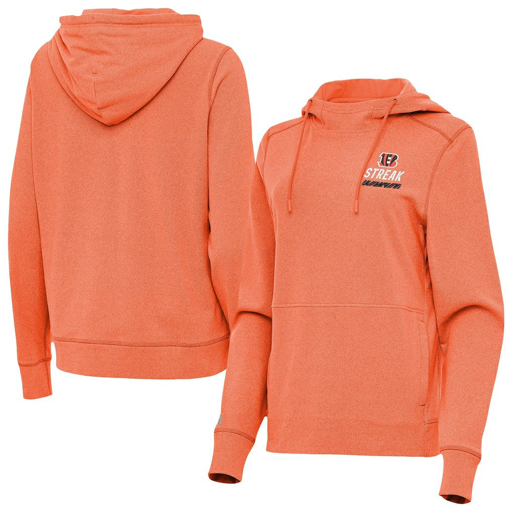 Cincinnati Bengals Antigua Women's Streak Justice Pullover Hoodie - Heather Orange - NFL