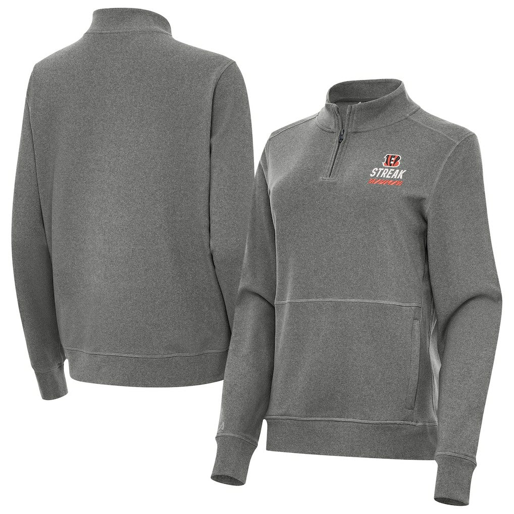 Cincinnati Bengals Antigua Women's Streak Crush Quarter-Zip Pullover - Heather Black - NFL