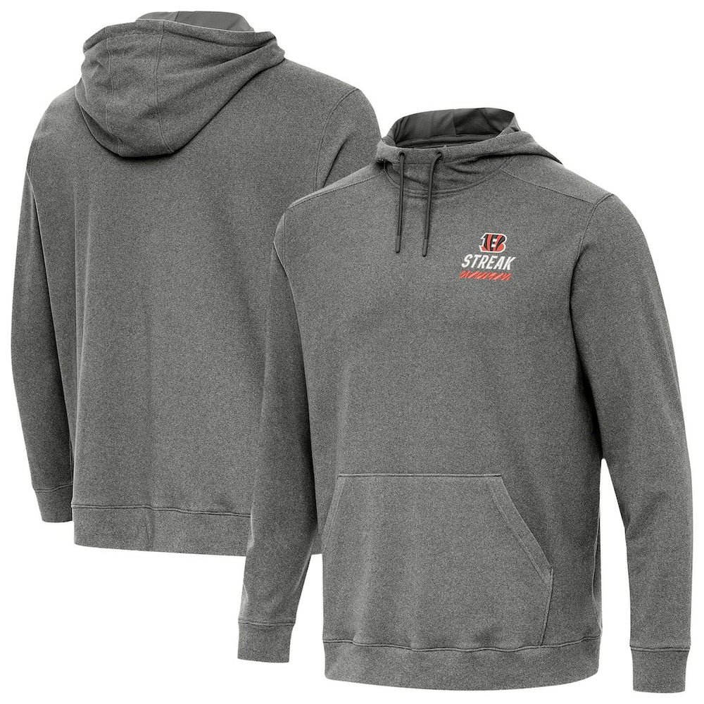 Cincinnati Bengals Antigua Streak Cloud Pullover Hoodie - Heather Black - NFL