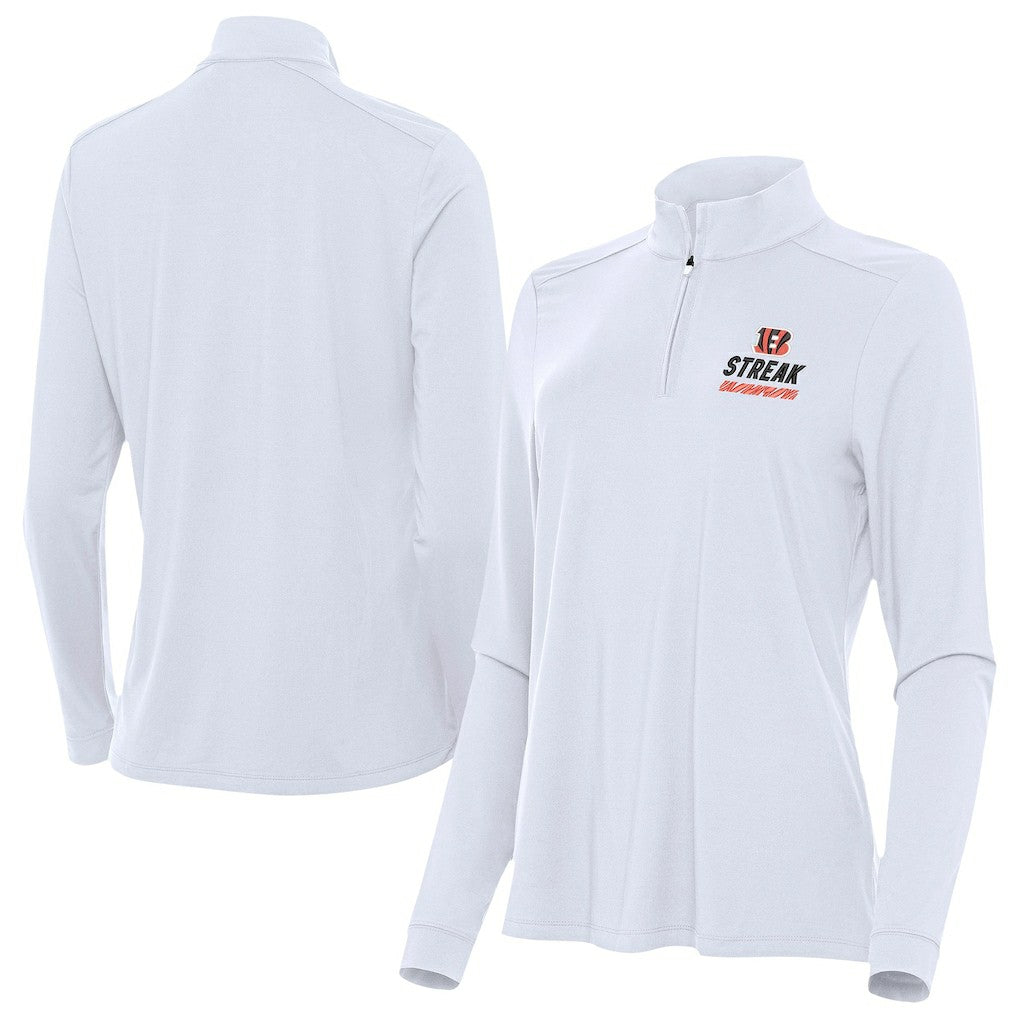 Cincinnati Bengals Antigua Women's Streak Intent Quarter-Zip Pullover - White - NFL