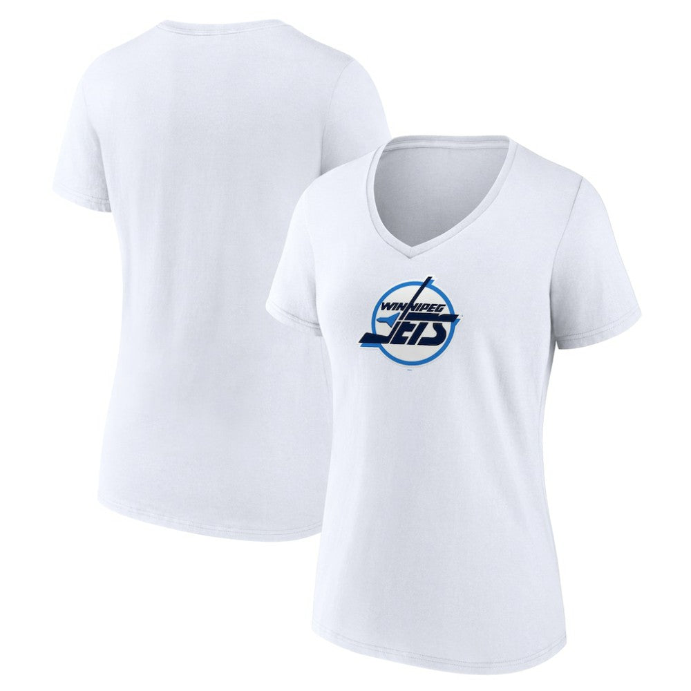 Winnipeg Jets Women's Primary Logo V-Neck T-Shirt - White | NHL on sale