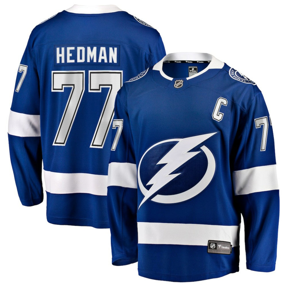 Victor Hedman Tampa Bay Lightning Fanatics Home Captain Patch Breakaway Jersey - Blue | Fanatics Lifestyle