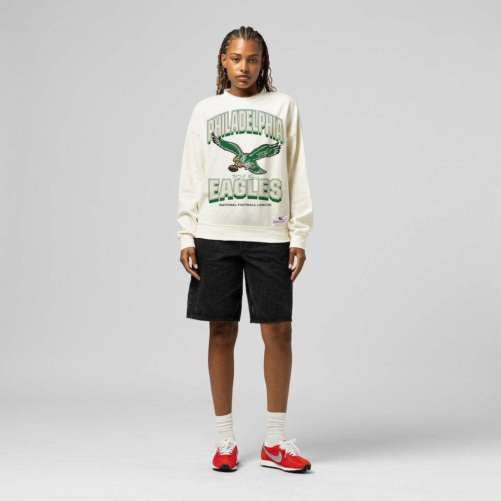 Philadelphia Eagles Women's Tonal Arch Sweatshirt - Cream - Mitchell & Ness
