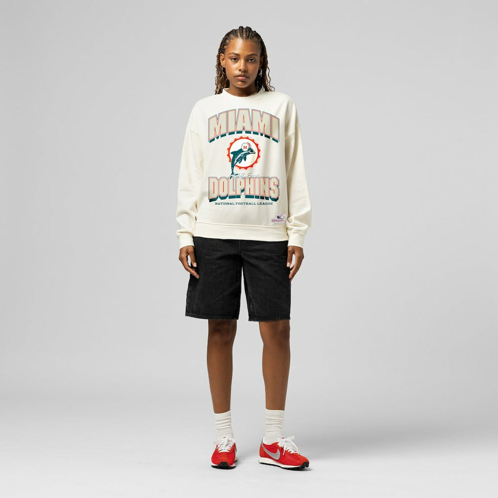 Miami Dolphins Women's Tonal Arch Sweatshirt - Cream - Mitchell & Ness