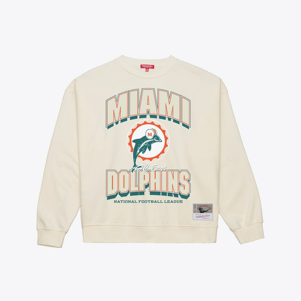 Miami Dolphins Women's Tonal Arch Sweatshirt - Cream - Mitchell & Ness