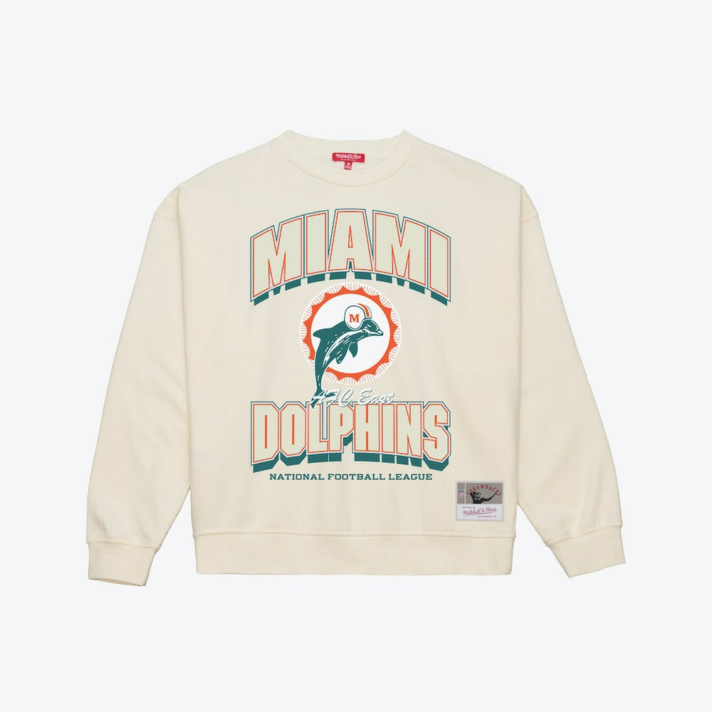 Miami Dolphins Women's Tonal Arch Sweatshirt - Cream - Mitchell & Ness