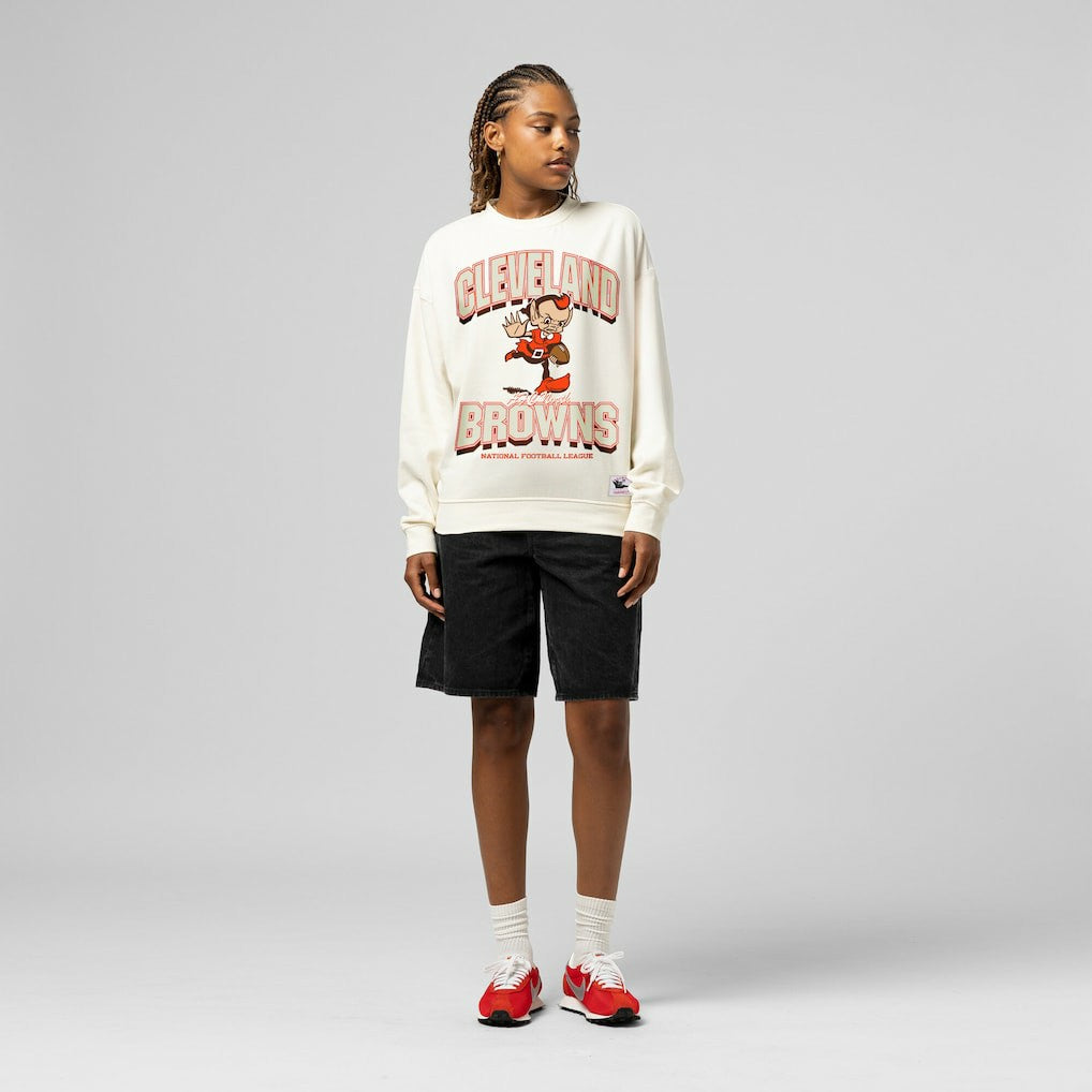 Cleveland Browns Women's Tonal Arch Sweatshirt - Cream - Mitchell & Ness