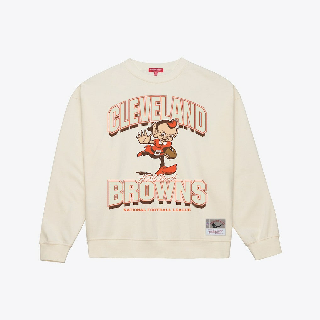 Cleveland Browns Women's Tonal Arch Sweatshirt - Cream - Mitchell & Ness