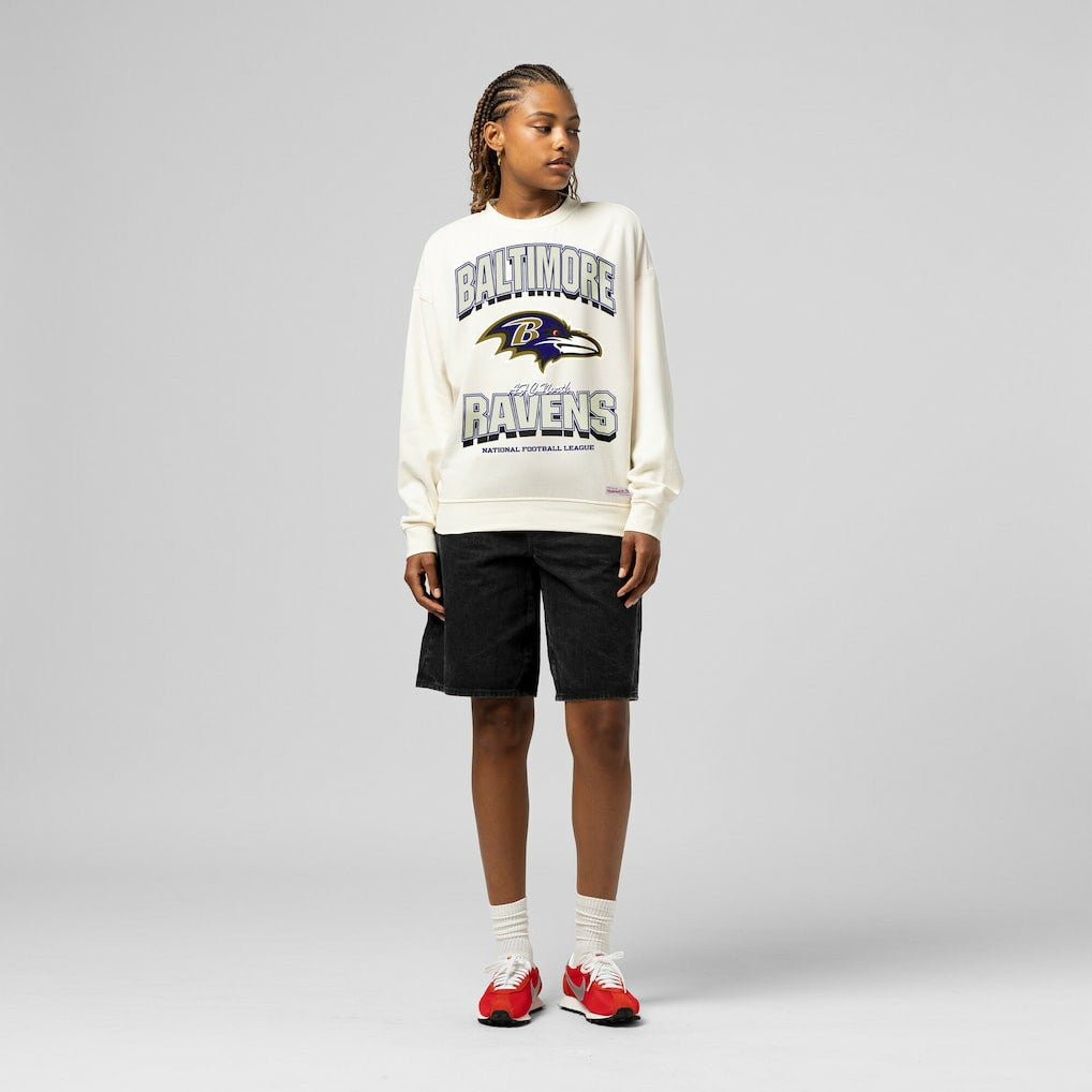 Baltimore Ravens Women's Tonal Arch Sweatshirt - Cream - Mitchell & Ness
