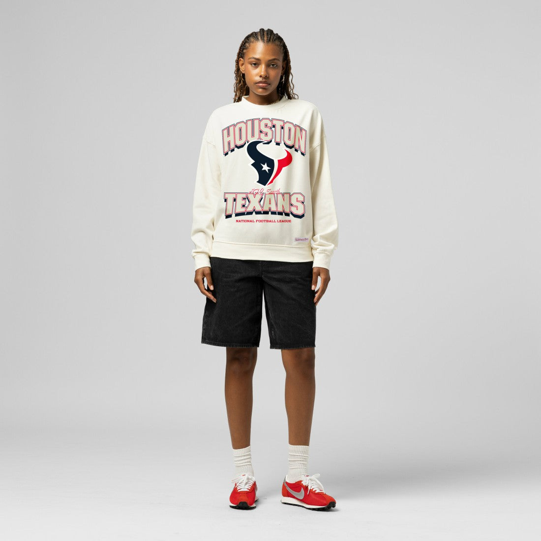 Houston Texans Women's Tonal Arch Sweatshirt - Cream - Mitchell & Ness