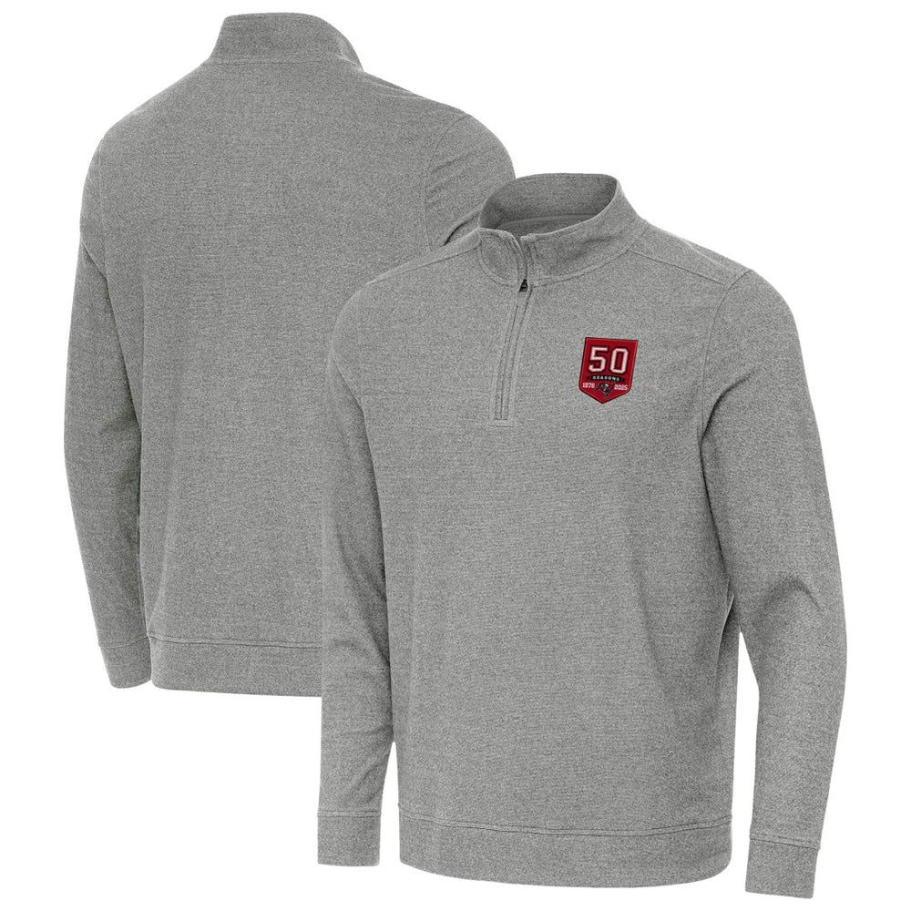 Tampa Bay Buccaneers Antigua 50th Season Subtle Quarter-Zip Sweatshirt - Heather Black - NFL