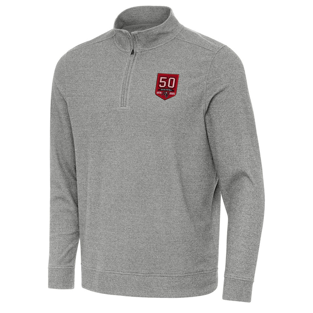 Tampa Bay Buccaneers Antigua 50th Season Subtle Quarter-Zip Sweatshirt - Heather Black - NFL