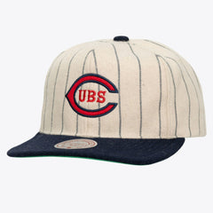 Chicago Cubs Mitchell & Ness Unisex Vintage Ground Melton Wool Pinstripe Adjustable Hat Sale