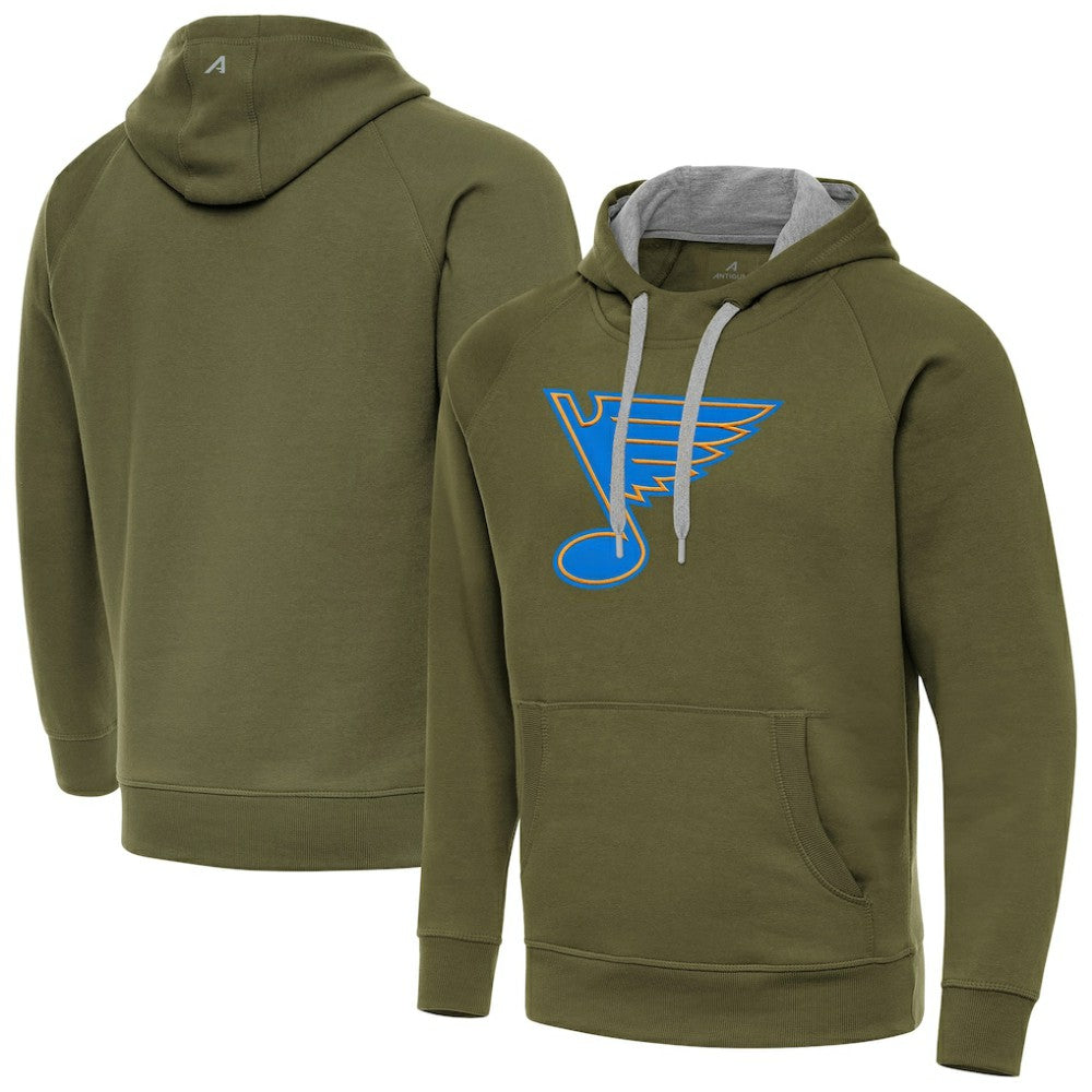 St. Louis Blues Antigua Victory Pullover Hoodie - Olive | NHL on sale