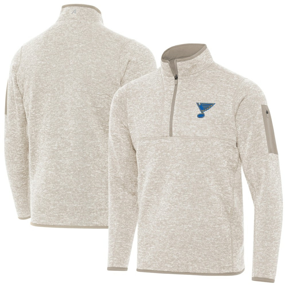 St. Louis Blues Antigua Fortune Quarter-Zip Pullover Jacket - Oatmeal | NHL Lifestyle