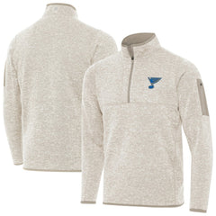 St. Louis Blues Antigua Fortune Quarter-Zip Pullover Jacket - Oatmeal | NHL Lifestyle
