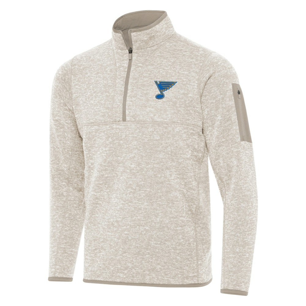 St. Louis Blues Antigua Fortune Quarter-Zip Pullover Jacket - Oatmeal | NHL Lifestyle