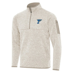 St. Louis Blues Antigua Fortune Quarter-Zip Pullover Jacket - Oatmeal | NHL Lifestyle