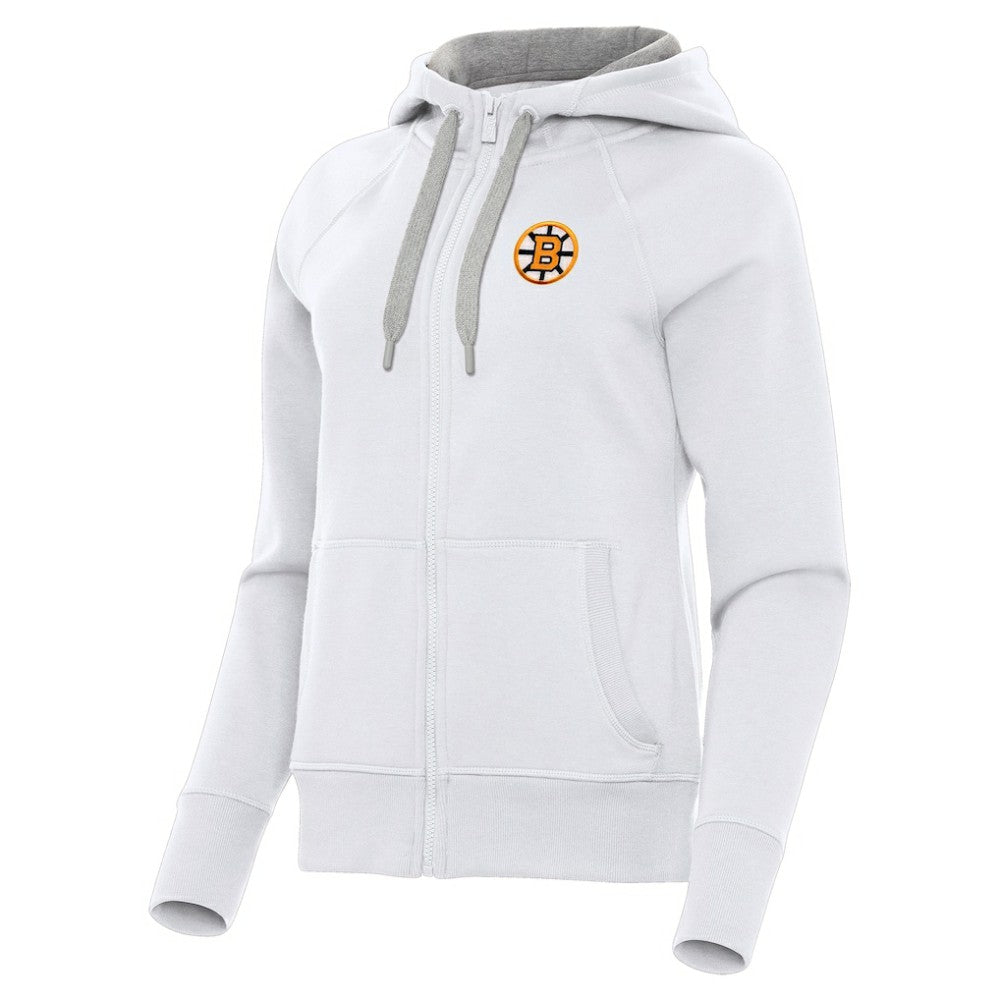 Boston Bruins Antigua Women's Victory Full-Zip Hoodie - White | NHL Lifestyle
