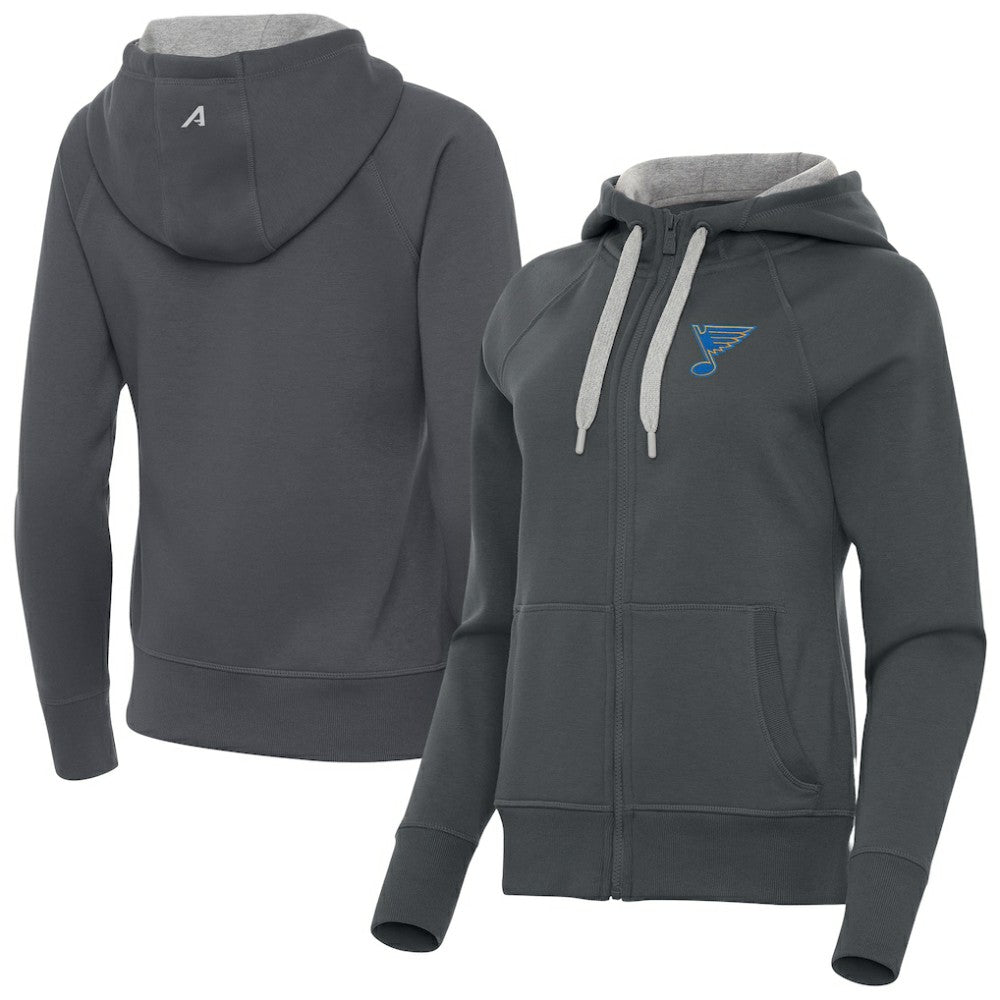 St. Louis Blues Antigua Women's Victory Full-Zip Hoodie - Charcoal | NHL Lifestyle