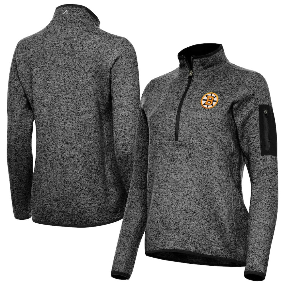 Boston Bruins Antigua Women's Fortune Half-Zip Pullover - Heather Black | NHL near me