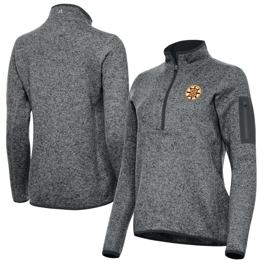 Boston Bruins Antigua Women's Fortune Half-Zip Pullover - Heather Black | NHL Clearance