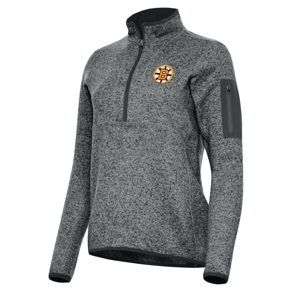 Boston Bruins Antigua Women's Fortune Half-Zip Pullover - Heather Black | NHL Clearance