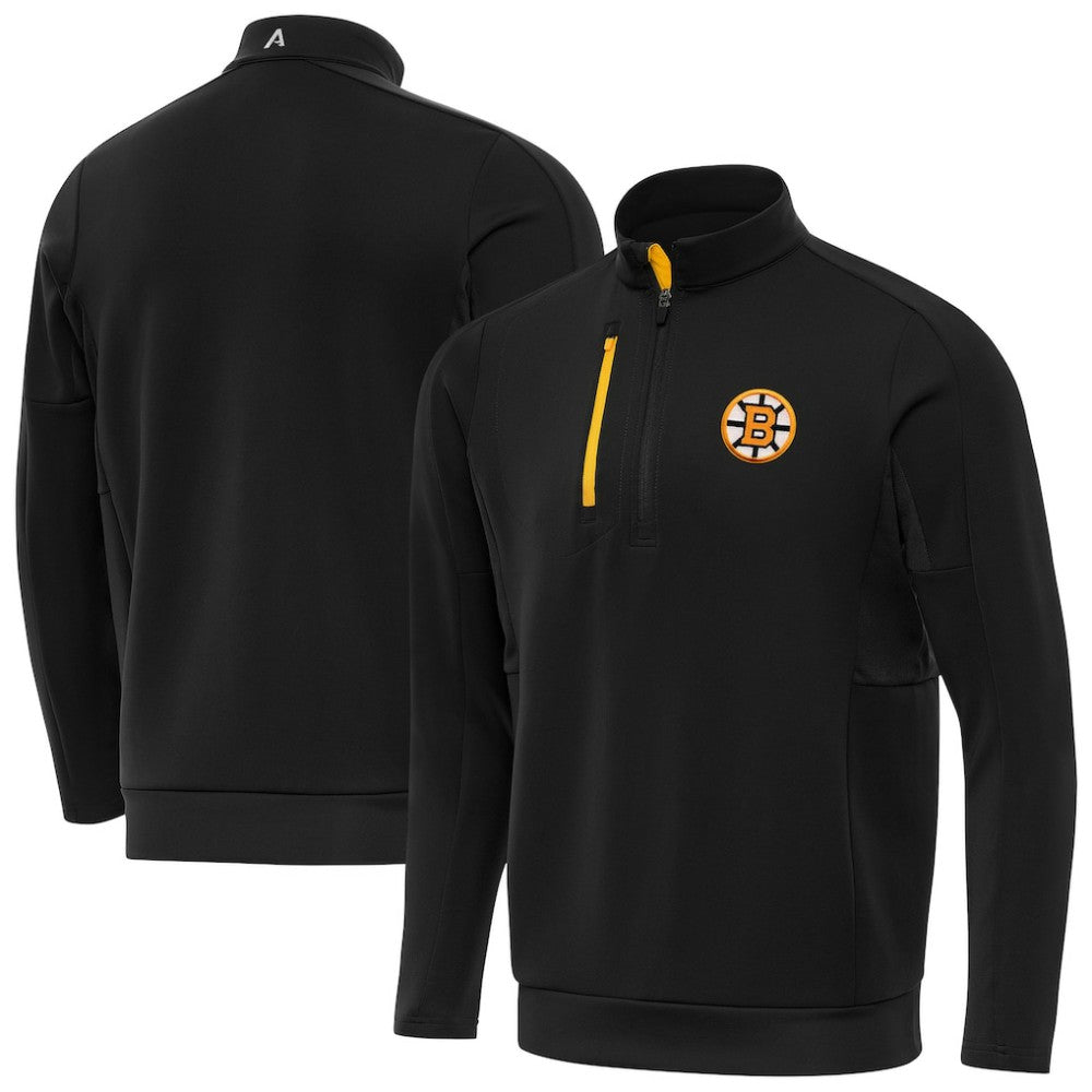Boston Bruins Antigua Generation Quarter-Zip Pullover Top - Black | NHL Lifestyle