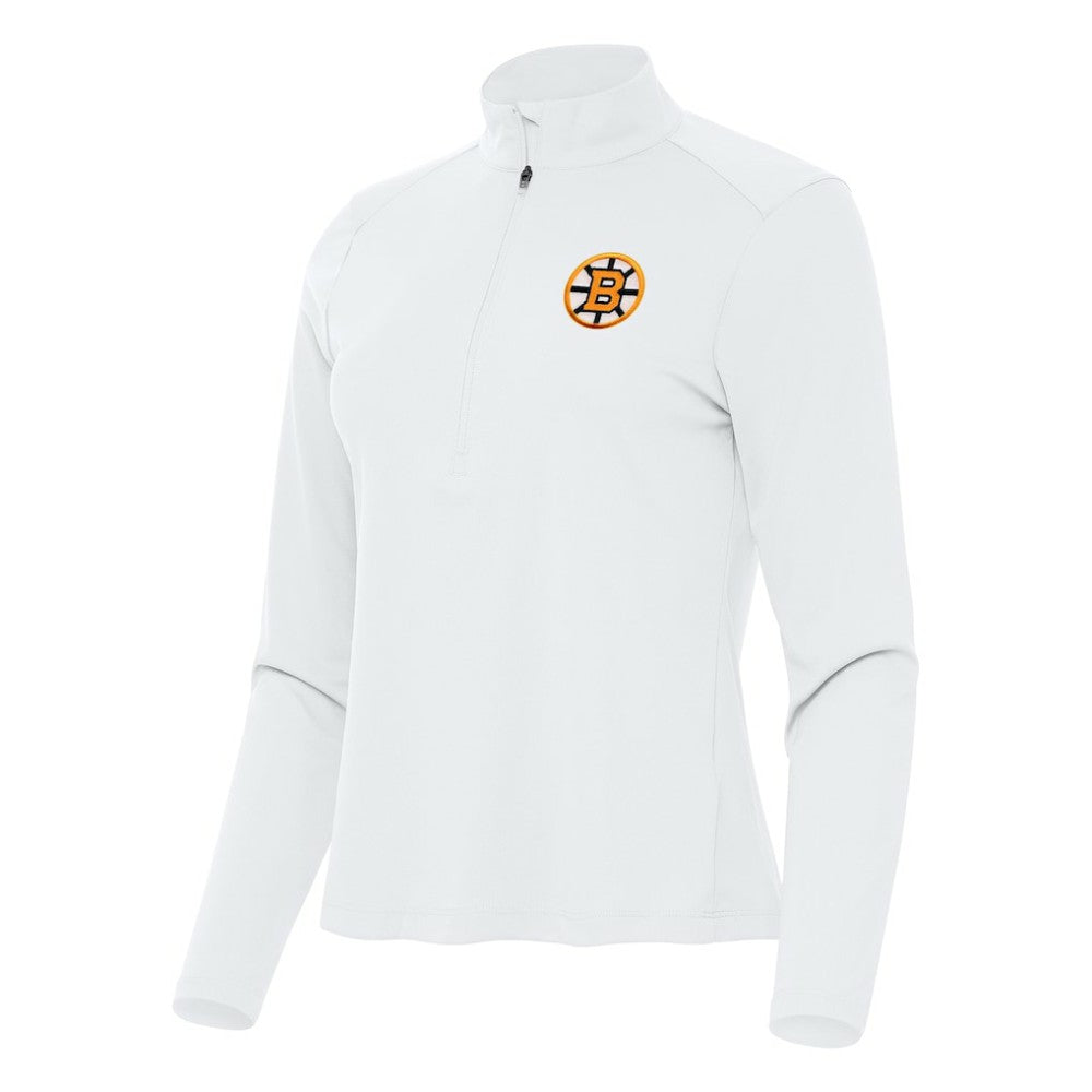 Boston Bruins Antigua Women's Tribute Half-Zip Pullover - White | NHL Clearance