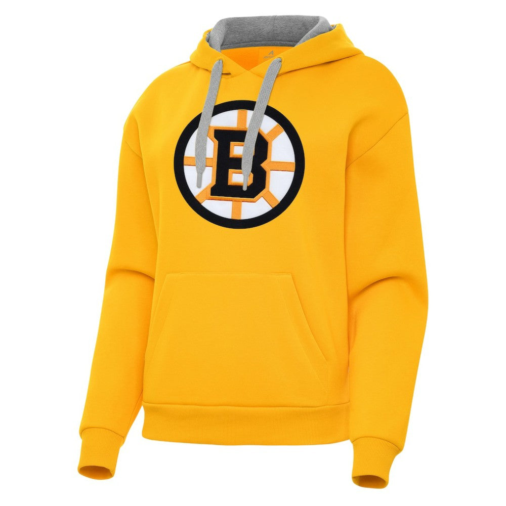 Boston Bruins Antigua Women's Victory Pullover Hoodie - Gold | NHL Lifestyle