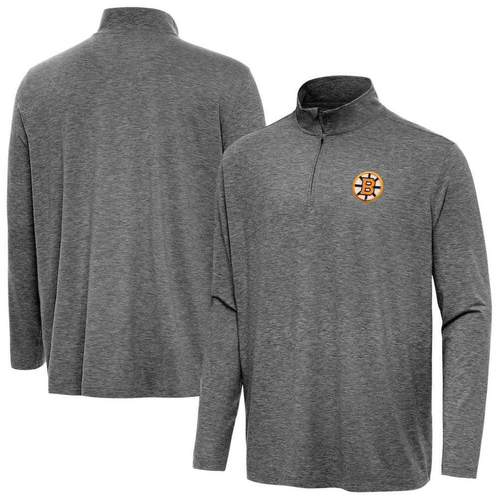 Boston Bruins Antigua Hunk Lightweight Quarter-Zip Pullover - Heather Black | NHL Lifestyle