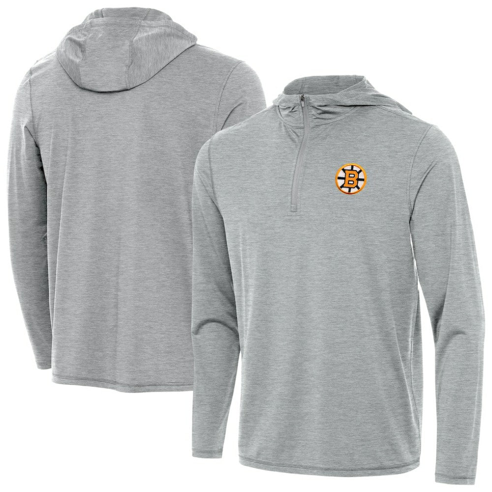 Boston Bruins Antigua Tidy Quarter-Zip Hoodie - Heather Gray | NHL Clearance