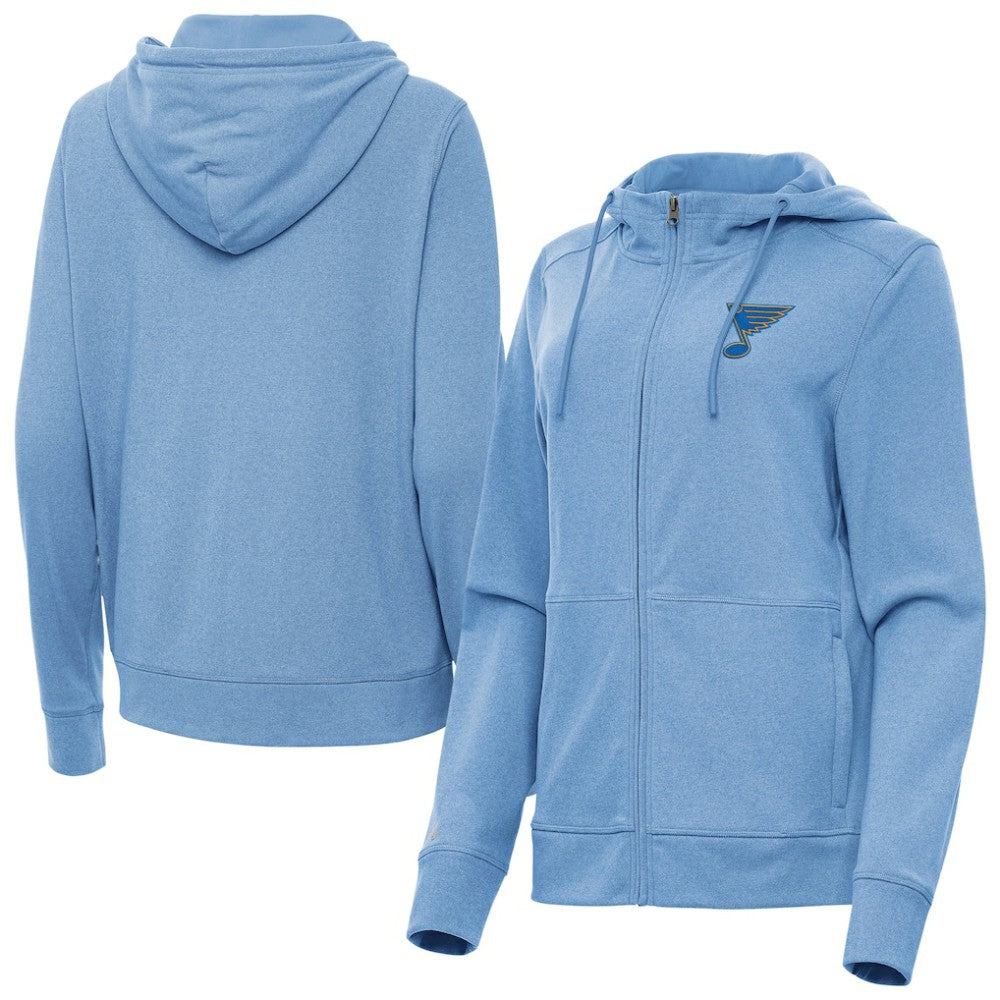 St. Louis Blues Antigua Women's Seeker Full-Zip Hoodie - Heather Blue | NHL Lifestyle