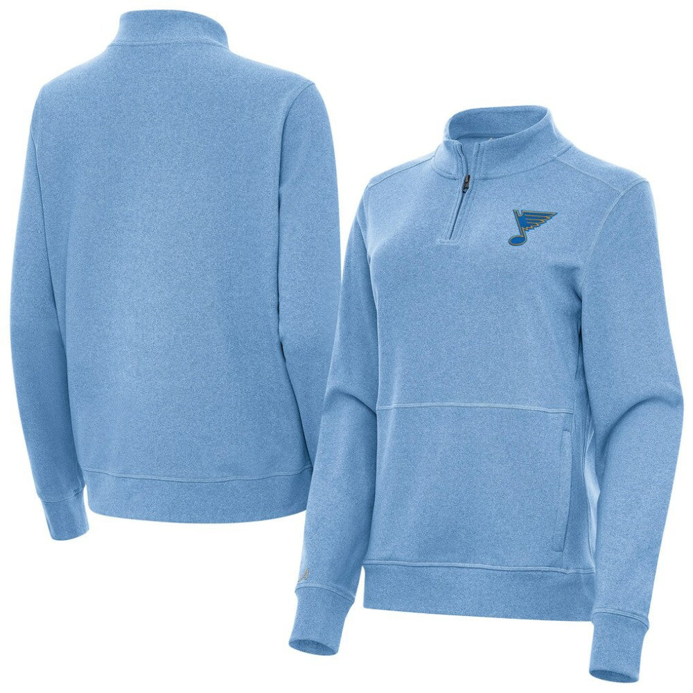 St. Louis Blues Antigua Women's Crush Quarter-Zip Pullover - Heather Blue | NHL Clearance