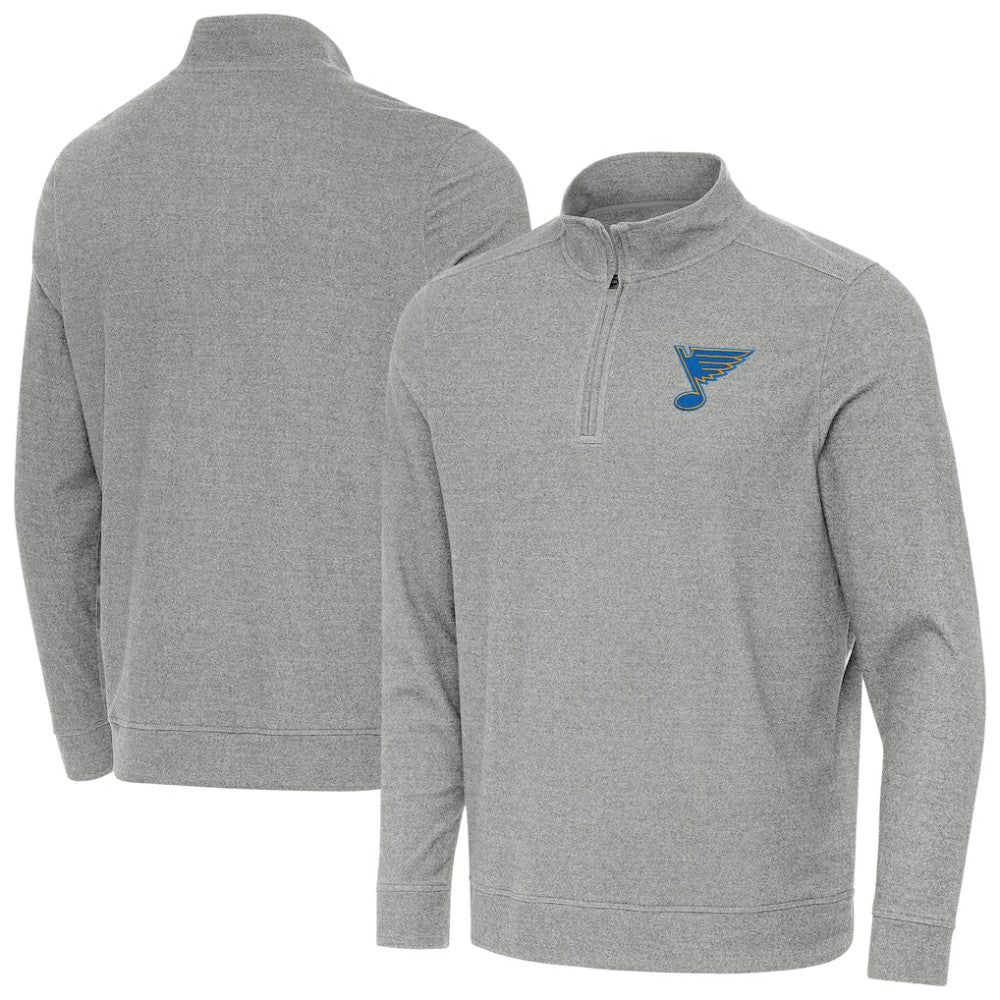 St. Louis Blues Antigua Subtle Quarter-Zip Sweatshirt - Heather Gray | NHL Lifestyle