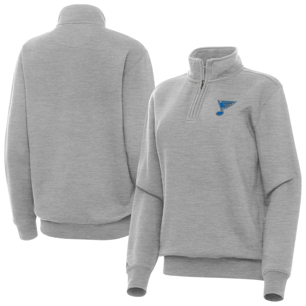 St. Louis Blues Antigua Women's Victory Quarter-Zip Pullover Top - Heather Gray | NHL Lifestyle