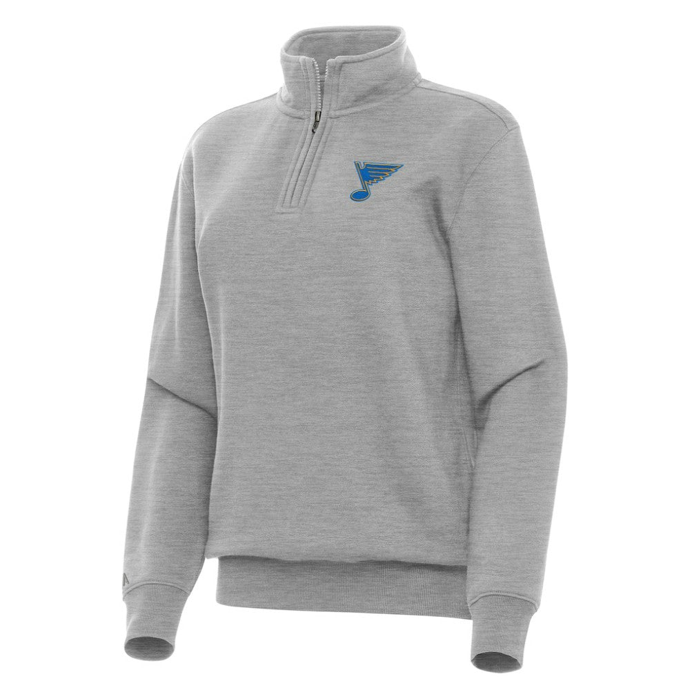 St. Louis Blues Antigua Women's Victory Quarter-Zip Pullover Top - Heather Gray | NHL Lifestyle