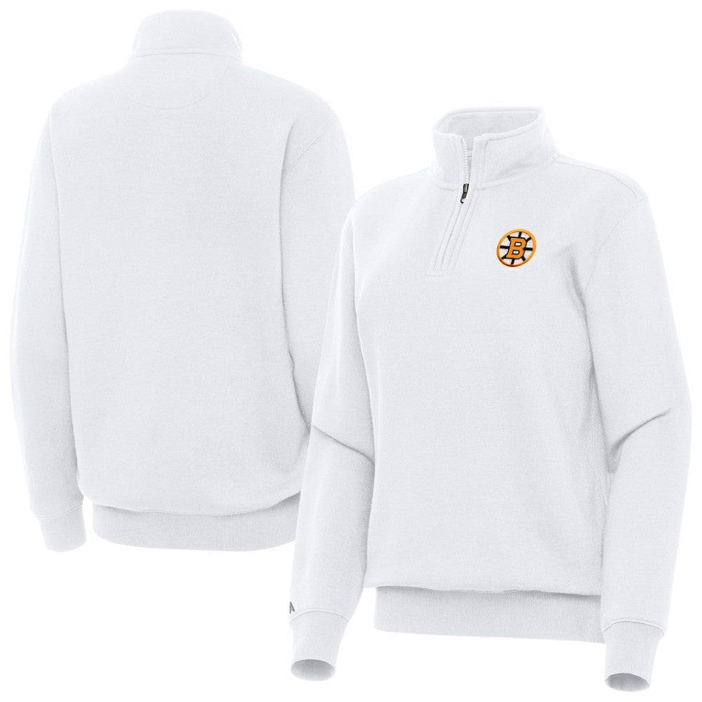 Boston Bruins Antigua Women's Victory Quarter-Zip Pullover Top - White | NHL Lifestyle