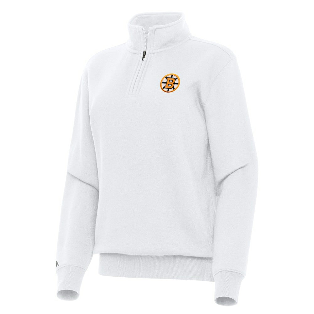 Boston Bruins Antigua Women's Victory Quarter-Zip Pullover Top - White | NHL Lifestyle