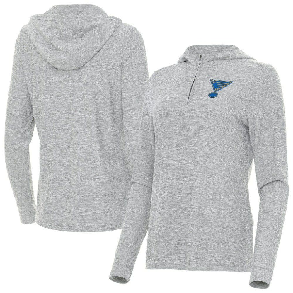 St. Louis Blues Antigua Women's Daybreak Quarter-Zip Hoodie - Heather Gray | NHL Lifestyle