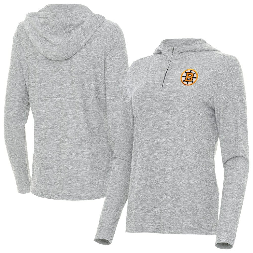 Boston Bruins Antigua Women's Daybreak Quarter-Zip Hoodie - Heather Gray | NHL Clearance