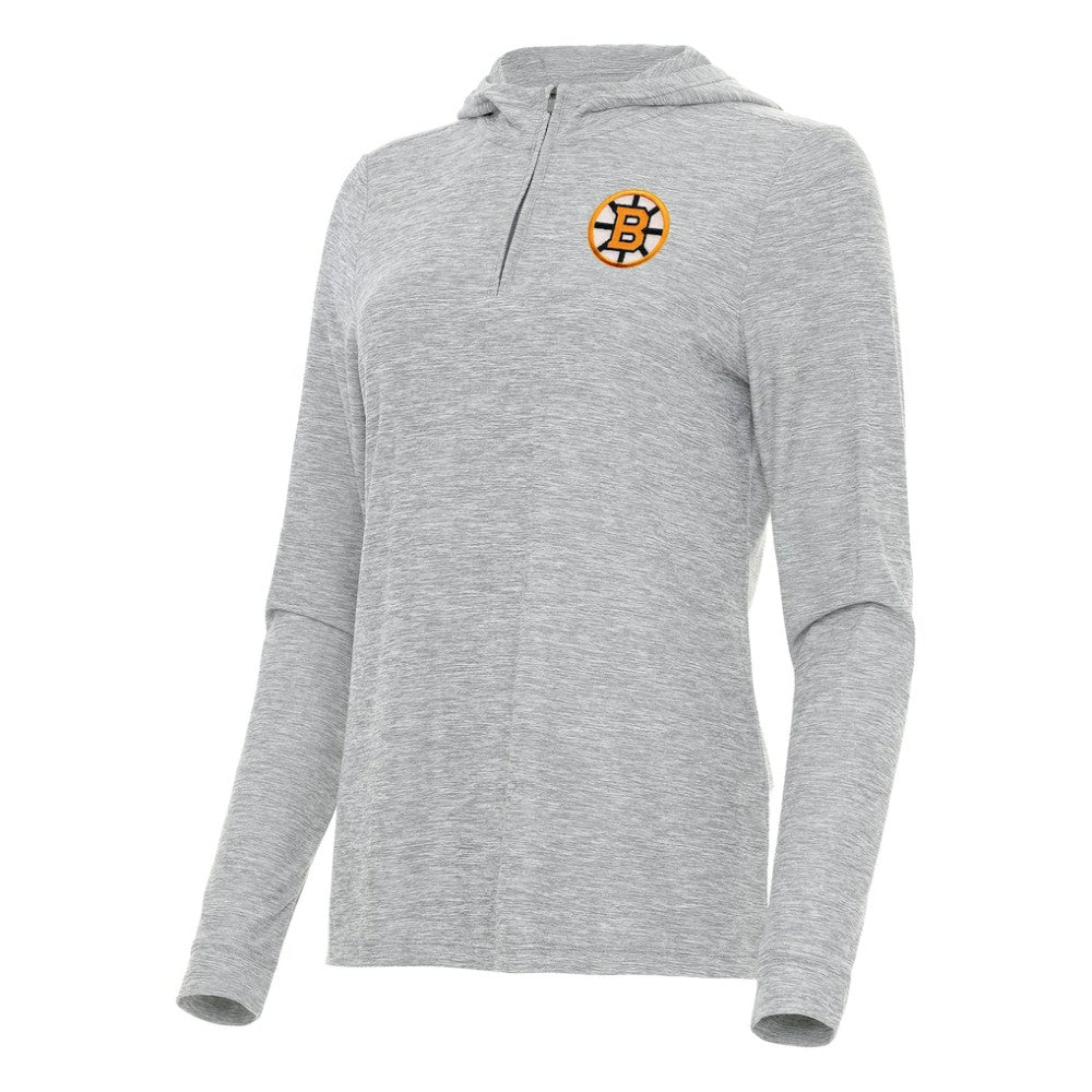 Boston Bruins Antigua Women's Daybreak Quarter-Zip Hoodie - Heather Gray | NHL Clearance