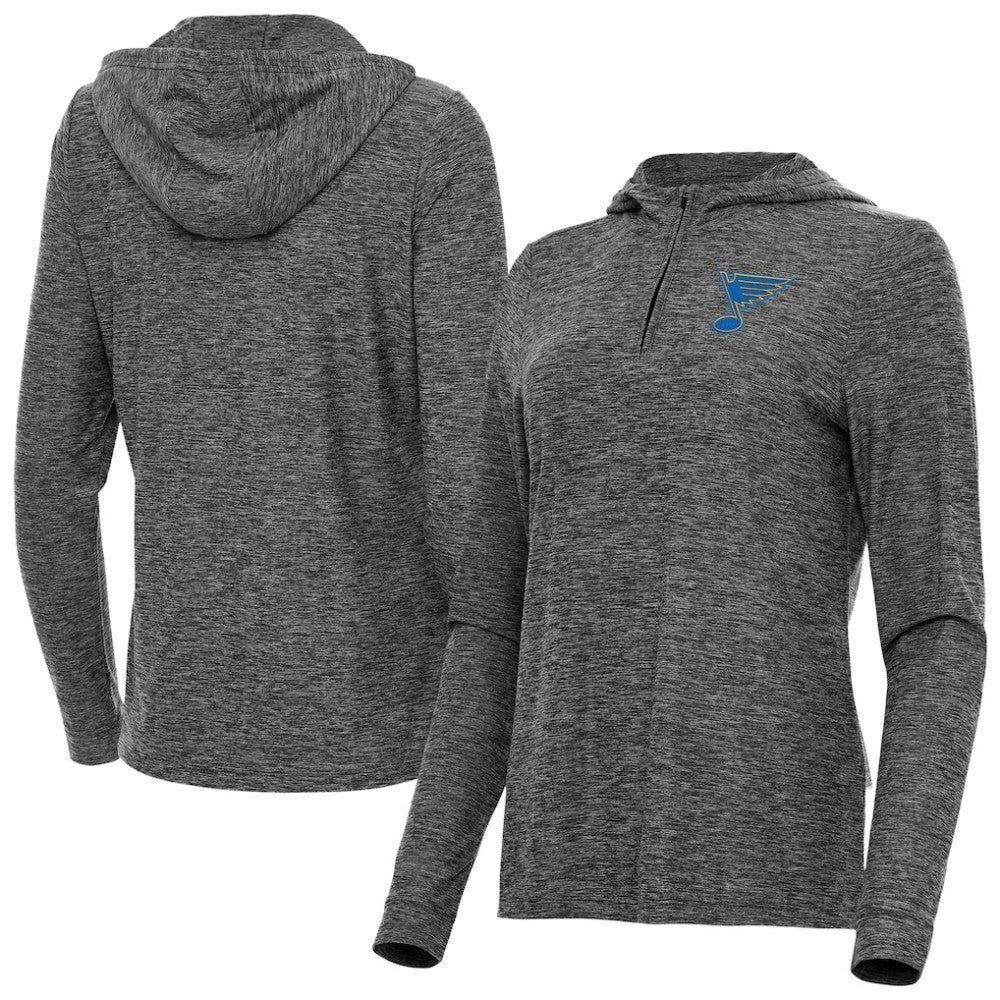 St. Louis Blues Antigua Women's Daybreak Quarter-Zip Hoodie - Heather Black | NHL Clearance