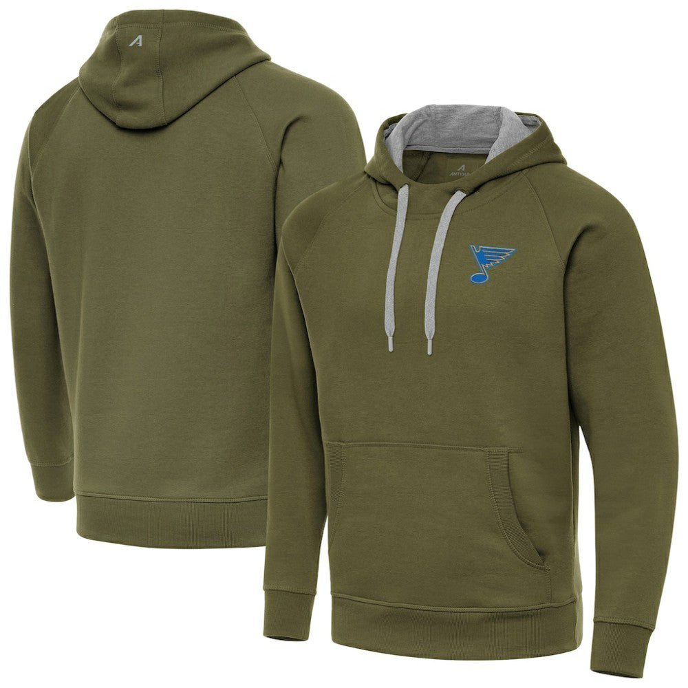 St. Louis Blues Antigua Victory Pullover Hoodie - Olive | NHL on sale