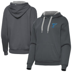 St. Louis Blues Antigua Women's Victory Pullover Hoodie - Charcoal | NHL Lifestyle