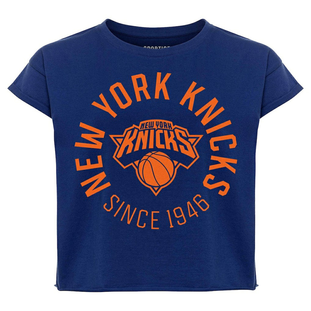 New York Knicks Sportiqe Women's Cropped Genuine Issue Collection Alana T-Shirt Navy