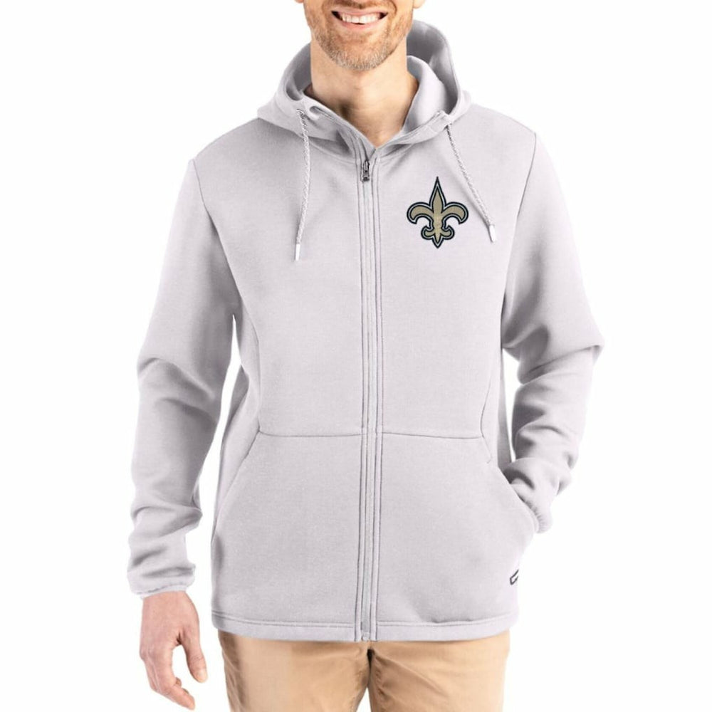 New Orleans Saints Cutter & Buck Roam Epic Comfort Recycled Full-Zip Hoodie Jacket - Gray - NFL