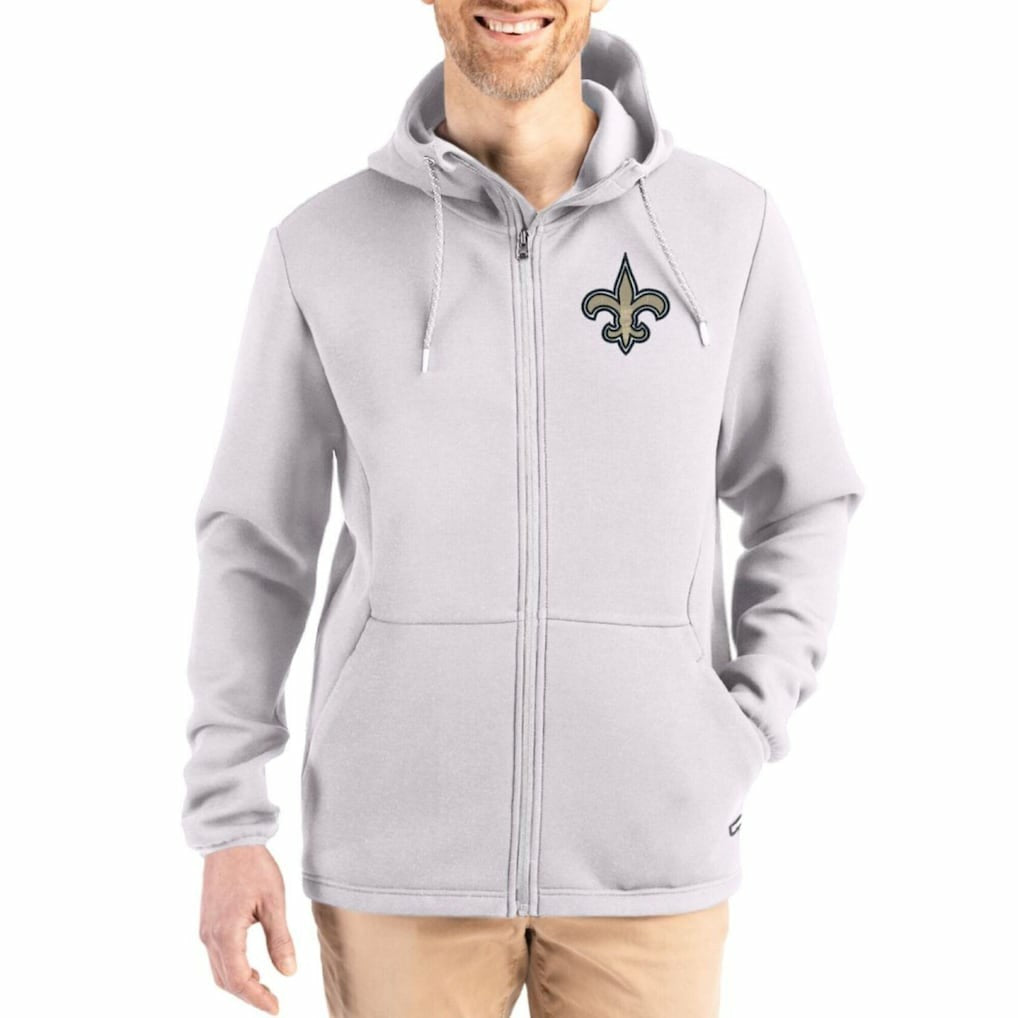 New Orleans Saints Cutter & Buck Roam Epic Comfort Recycled Full-Zip Hoodie Jacket - Gray - NFL