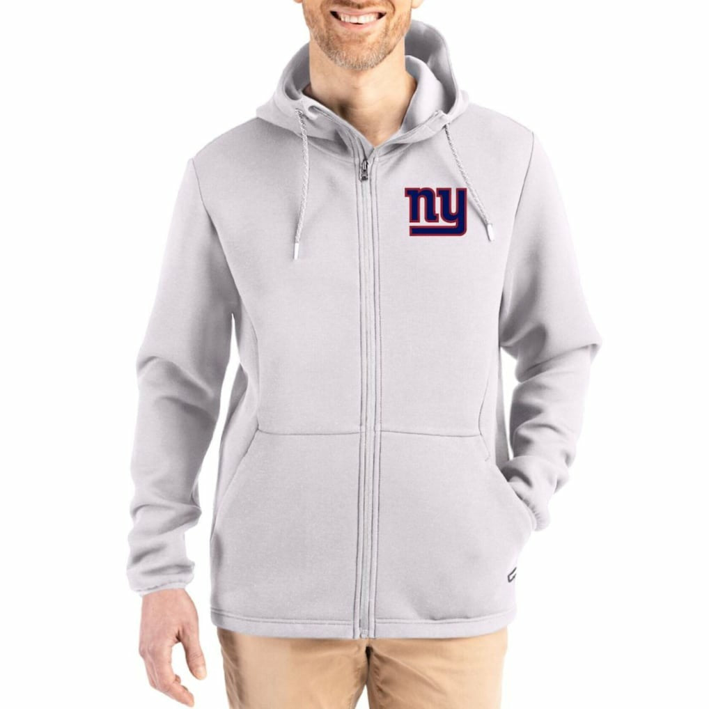 New York Giants Cutter & Buck Roam Epic Comfort Recycled Full-Zip Hoodie Jacket - Gray - NFL
