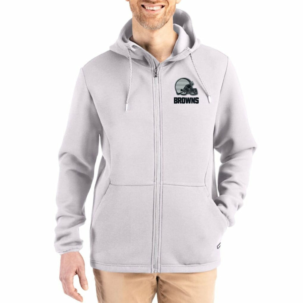 Cleveland Browns Cutter & Buck Roam Epic Comfort Recycled Full-Zip Hoodie Jacket - Gray - NFL